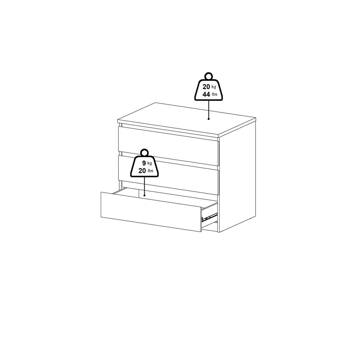Tvilum Scottsdale 3 Drawer Chest in White High Gloss Tvilum
