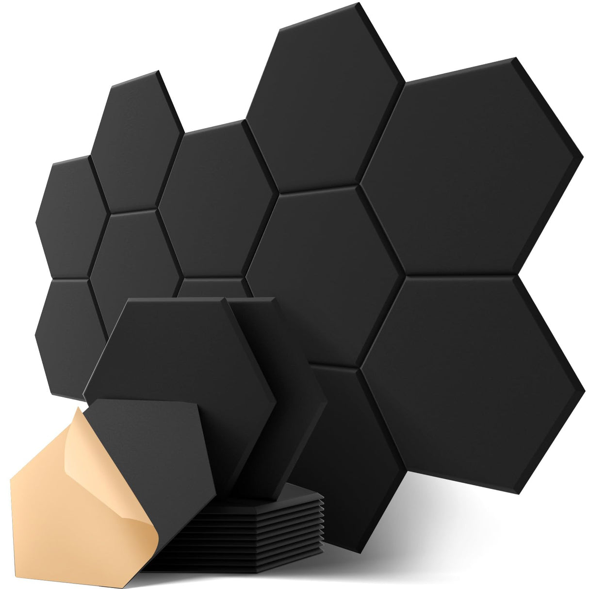 Hexagon Acoustic Panels, Kuchoow Soundproof Wall Panels Self-Adhesive, 12 Pack High Density sound proof panels for walls, 12"X10"X0.4" Acoustic Treatment for Recording Studio Office Home, Black Kuchoow