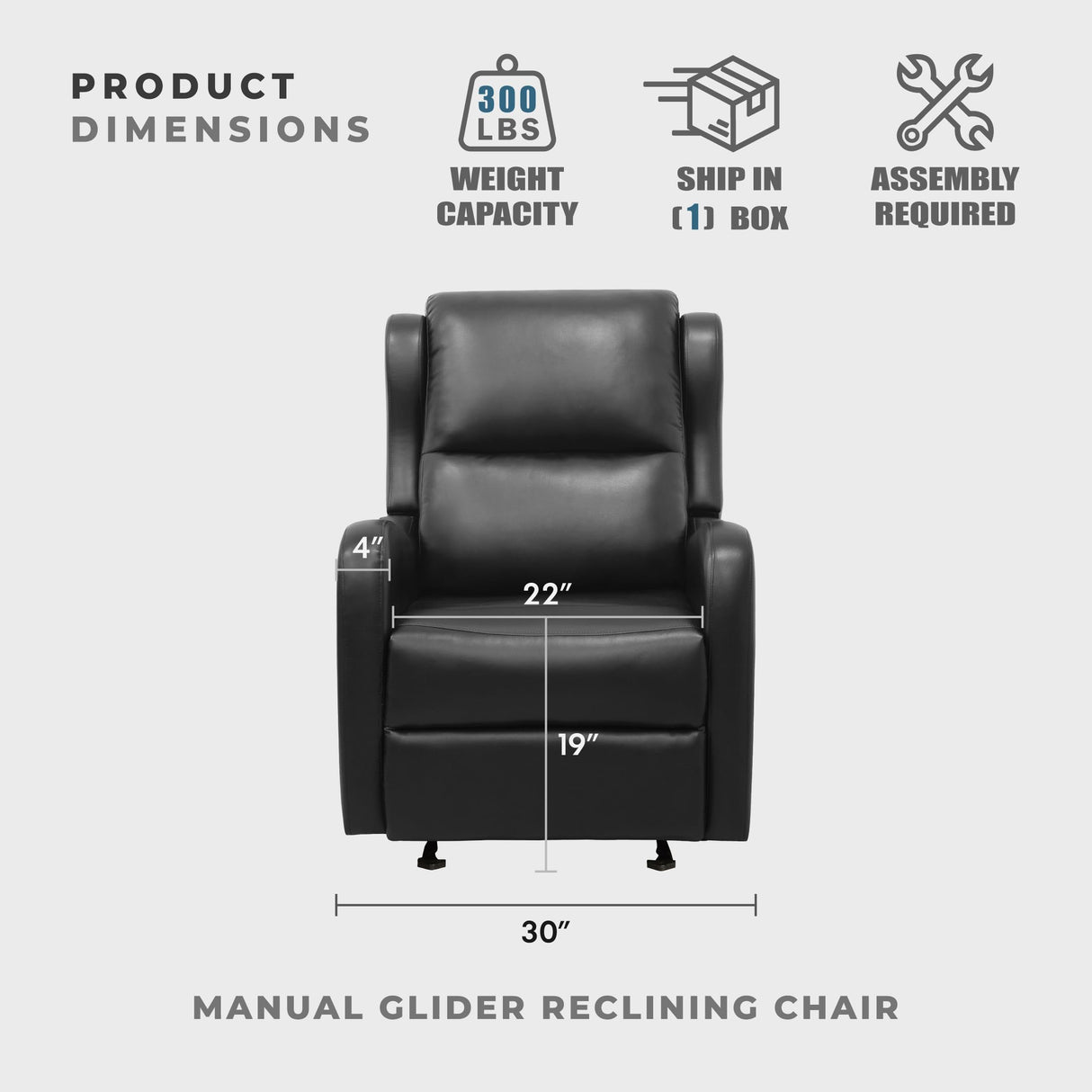 Lexicon Manual Glider Recliner Chair, Reclining Sofa Chair, Home Theater Seating, Manual Glider Recliner for Living Room/Office/Apartment, Easy Assembly, Black Faux Leather Lexicon