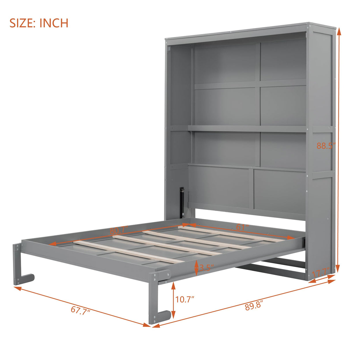Merax Queen Size Murphy Bed, Wood Queen Murphy Cabinet Bed with Shelves, for Home Office or Small Room, Gray Merax
