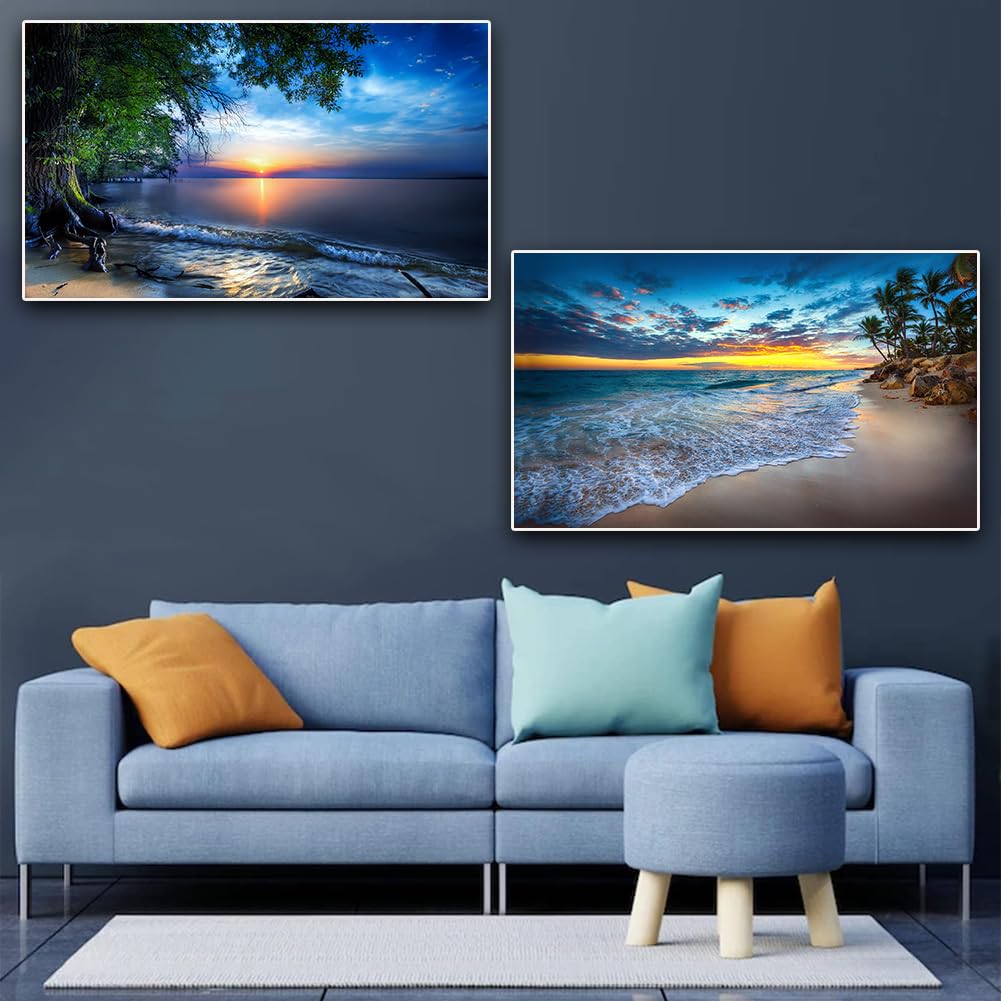 2 Pack Diamond Painting Kits,Large 5D DIY Sunset Ocean Beach Diamond Painting Kits for Adults,DIY Full Drill Crystal Rhinestone Arts and Gem Art Painting with Diamond Home Wall Decor (28X16inch) OFRKE