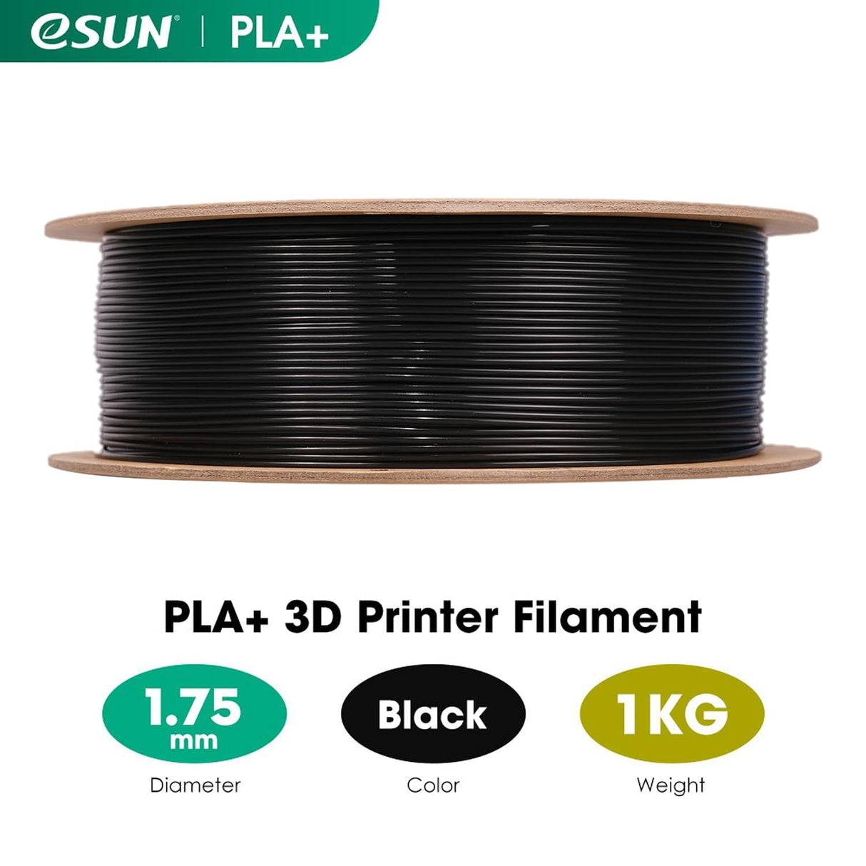 eSUN PLA+ Filament 1.75mm, 3D Printer Filament PLA Plus, Dimensional Accuracy +/- 0.03mm, 1KG Spool (2.2 LBS) 3D Printing Filament for 3D Printers, Black eSUN