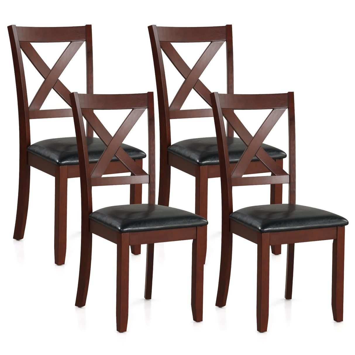 Giantex Wood Dining Chairs Set of 4, Faux Leather Upholstered Dining Chairs with Rubber Wood Legs, Vintage Kitchen Chair w/Padded Seat, Max Load 355 Lbs, Farmhouse Armless Wooden Dining Room Chair Giantex