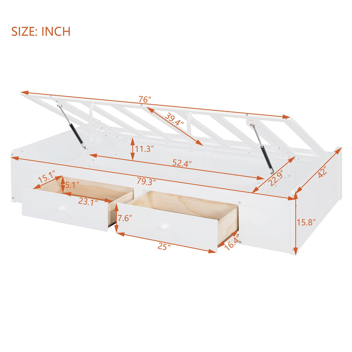Merax Twin Bunk Bed with Drawers, Wood Twin Over Twin Bunk Bed with Wardrobe, Storage Shelves and Hydraulic Bed, White Merax