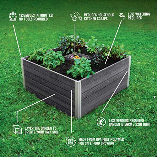 Vita Urbana 3 Foot x 5 Foot Embossed Vinyl Keyhole Garden with Composting Basket, Slate Grey, Gray, PVC, BPA and Pthalate Free, Woodgrain, VT17602 Vita