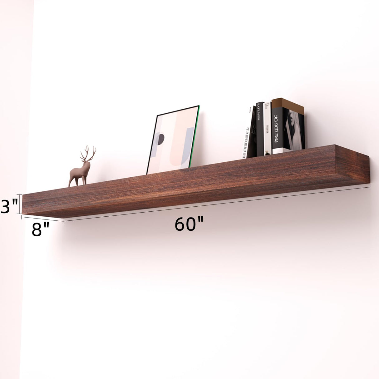 SAUMONIERES Fireplace Mantel Shelves 60 Inch Solid Wood Wall Mounted Long Floating Shelf Hollow, Brown SAUMONIERES