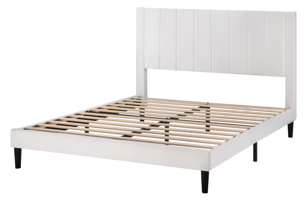 SHA CERLIN Full Bed Frame/Velvet Upholstered Platform Bed Frame with Headboard/Strong Wood Slats Support/Mattress Foundation/No Box Spring Needed/Easy Assembly/White SHA CERLIN