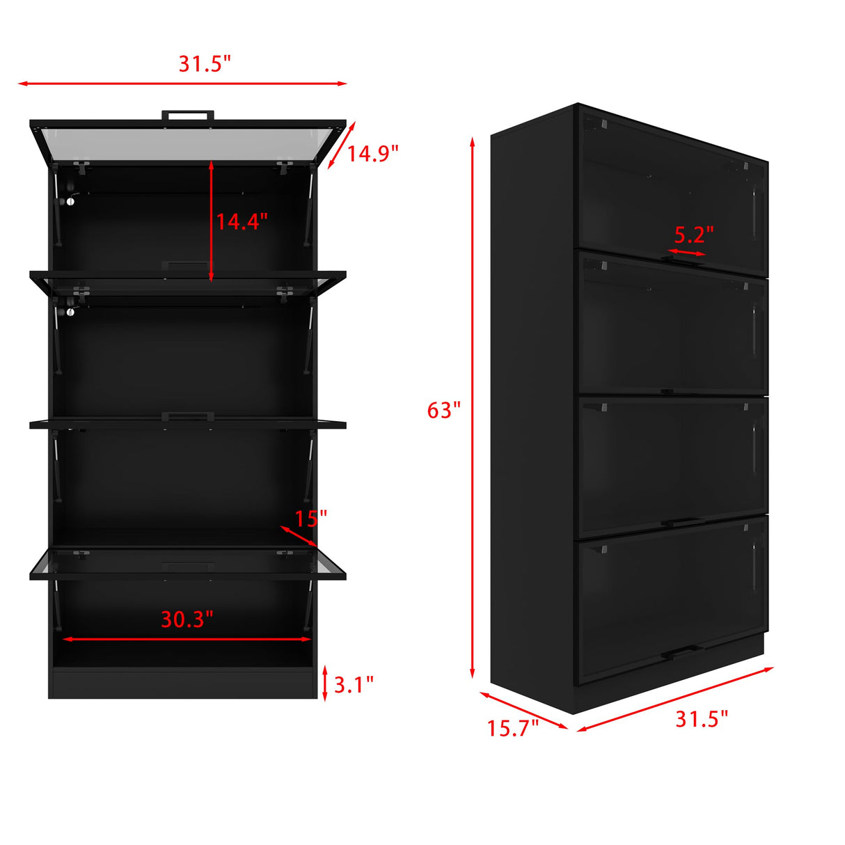 ECACAD 4 Tier Glass Display Cabinet with Light, Storage Curio Cabinet with Flip up Glass Doors, Collectors Showcase Figure Organizers Rack, Bookcase for Living Room/Home Office/Gaming Room,Black ECACAD