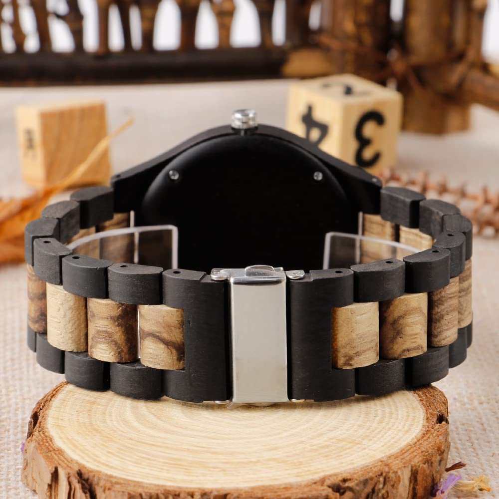 Dentily Men's Wood Watch Engraved Tree of Life Pattern Quartz Watch for Men Hand-Made Wooden Watches Dentily