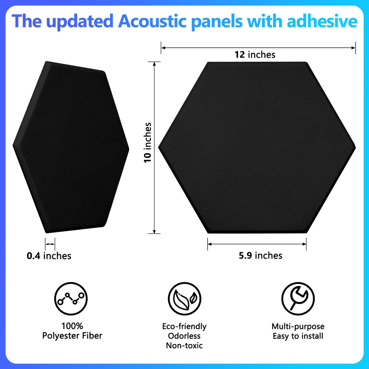 18 Pack Acoustic Panels-12"X10"X 0.4" Self-Adhesive Soundproof Wall Panels High-Density Sound Absorbing Panel Acoustic Treatment Panel Used in Home & Offices (Black Hexagon) Dmsky