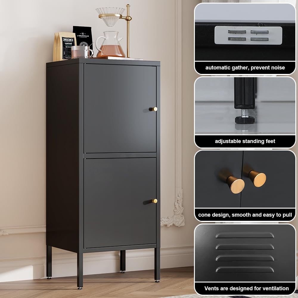 LYMOUYEE 2 Door Metal Storage Cabinet for Bed Room,Living Room,Home,Hotel,School -Metal Bedside Cabinet - Locker End Table & Office Storage (Black) LYMOUYEE