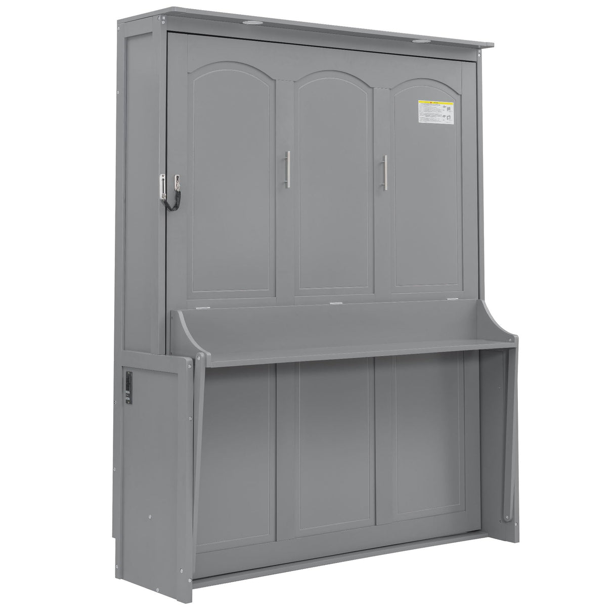 Queen Size Murphy Bed with Desk,USB Charging Station, Wall Bed Cabinet with Storage Shelves, LED Lights for Bedroom, Small Space,with Slats Support, No Need Spring Box. (Gray) Bellemave