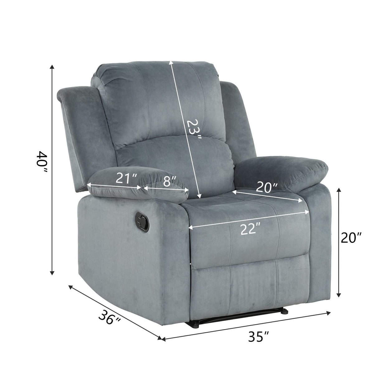 CANMOV Manual Recliner Chair, Soft Fabric Overstuffed Recliner Single Sofa Chair for Living Room, Heavy Duty and Safety Reclining Mechanism (Blue Grey) CANMOV