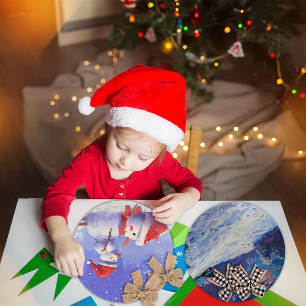 DIYDEC 6 Pack Round Wood for Crafts 12 Inch Unfinished Wood Slices Blank Wooden Door Hanger Sign Wooden Circles Discs with Bows Twine Glue Point for DIY Crafts Painting Christmas Home Holiday Decor DIYDEC