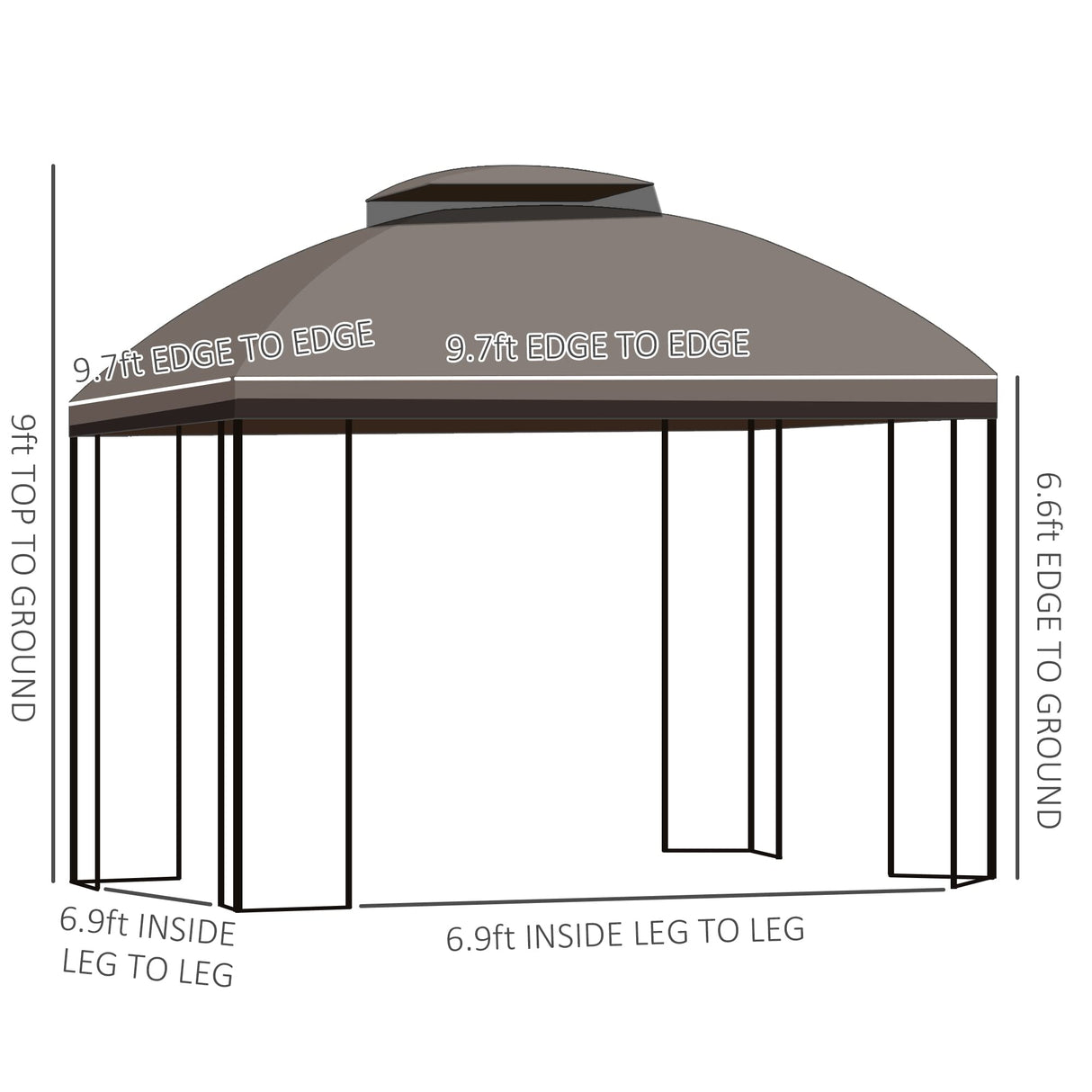 Outsunny 10' x 10' Patio Gazebo with Corner Shelves, Double Roof Outdoor Gazebo Canopy Shelter with Removable Mesh Netting, for Garden, Lawn, Backyard and Deck, Brown Outsunny