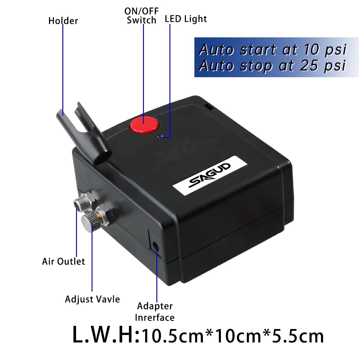 SAGUD Professional Mini Airbrush Kit with Portable Compressor - Perfect for Painting, Hobby, Craft, Model - Dual-Action Gravity Feed Air Brush Gun with Airbrush Cleaning Kit SAGUD