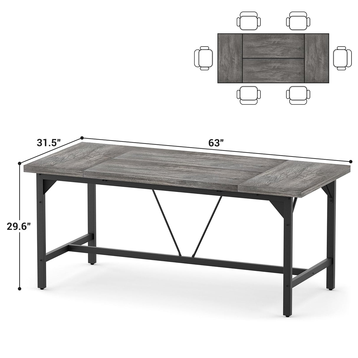 Unikito Large Computer Desk, 63 x 31.5 Inch Long Office Desk, Premium Sturdy 2 Person Desk, 1.4” Thick Study Writing Table, Modern Laptop Computer Table for Home Office Workstation, Black Oak Unikito