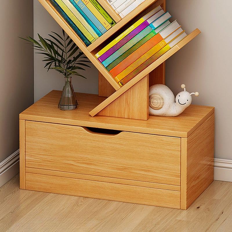 CraftThink Tree Bookshelf, 12 Tier Bookcase with Storage Cabinet, Floor Standing Book Shelf Tall Bookshelves for Home Office Furniture -Grey |Drawer|, 13.5" L x 8" W x 62" H (Lighting Not Included) CraftThink