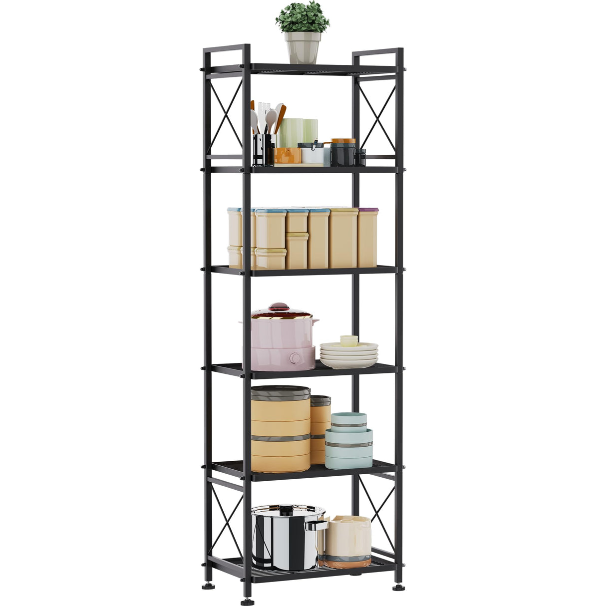YOHKOH 6 Tier Metal Storage Rack Shelves, Standing Storage Shelf Units for Laundry Bathroom Kitchen Pantry (Black,17.0L x 12.9W x 64.9H) YOHKOH