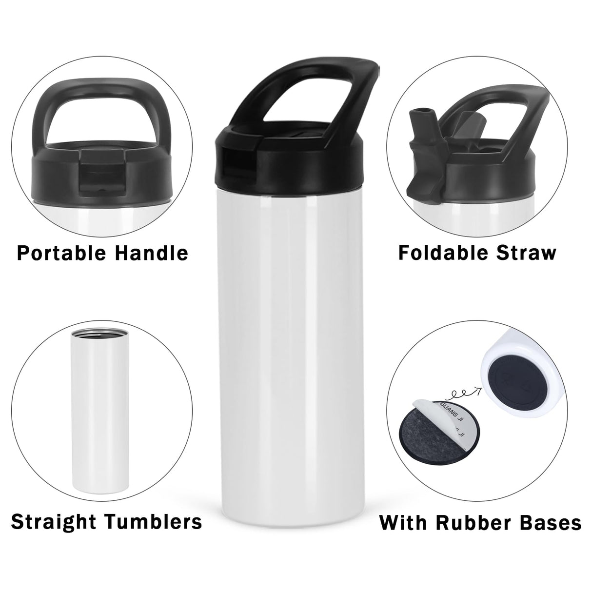 4 Pack Kid Sublimation Sports Water Bottle Blanks, 15 Oz Sublimation Tumblers Bulk Leak Proof Stainless Steel Bottles Flask with Portable Handle, Individually Boxed Micellwuu