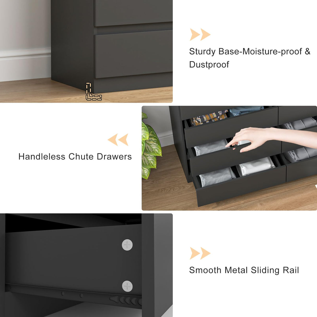 Vibe & Dine 8 Drawer Double Dressser, Modern Chest of Drawers with Wide Storage for Closet, Bedroom, Living Room, Black Vibe & Dine