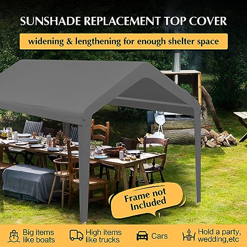 GOTRUTH 12x20 Canopy Replacement Cover, Carport Replacement Top Cover for 12' x 20' Frame, 800D Heavy Duty Waterproof & UV Protected Car Canopy with Ball Bungees (Frame is not Included) (Gray) GOTRUTH