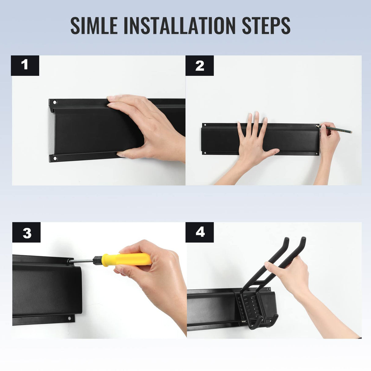 Aking Ace Wall Mount Tool Storage Rack, Heavy Duty Garage Storage Tool Organizer, Garden Tool Wall Hooks and Hangers, Hold Up to 350lbs Black Aking Ace