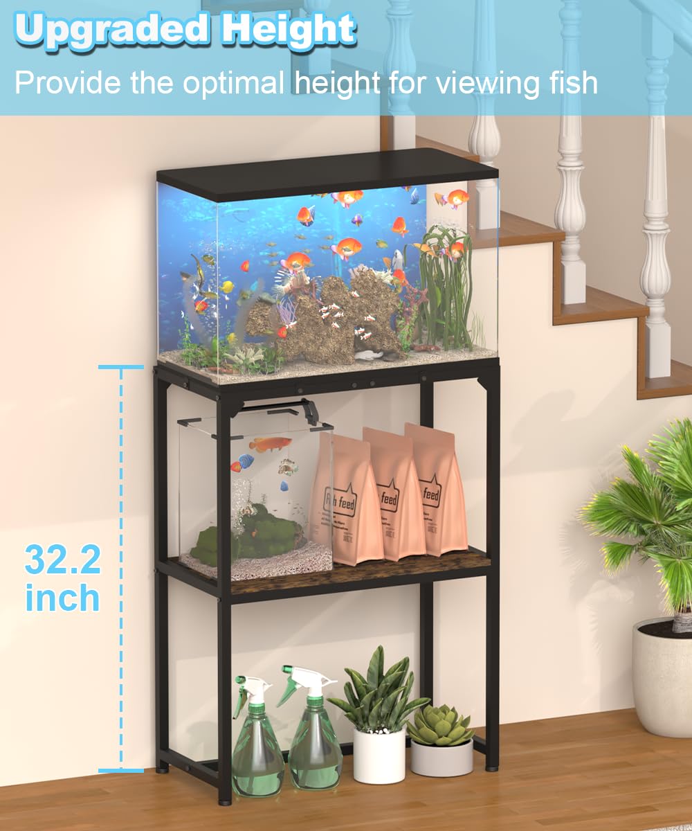 Mondazie 20 Gallon Fish Tank Stand, Upgraded Height Aquarium Stand Table with 2 Tiers Storage Shelf, Metal Reptile Breeder Turtle Terrarium Stand Rack for Home Office, 24" L x 12" W x 32.2" H, Black Mondazie