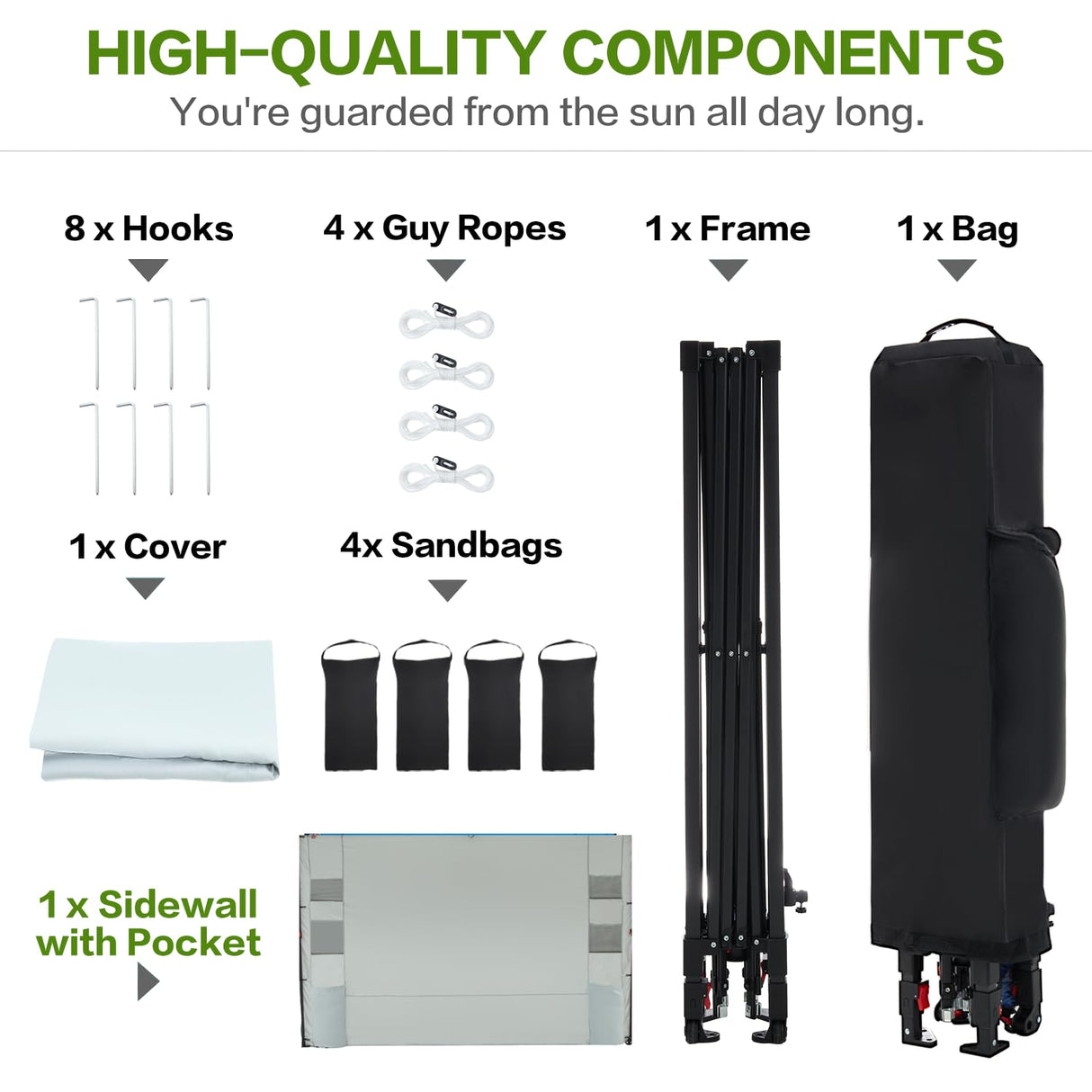 Tunbne 10'x10' Pop Up Canopy Tent with Sidewall and 6 Pockets, Patented One Push, Instant Shade Canopy with Vented Roof for Patio Outdoor, Case, 8 Stakes, 4 Ropes, 4 Sandbags (White) Tunbne