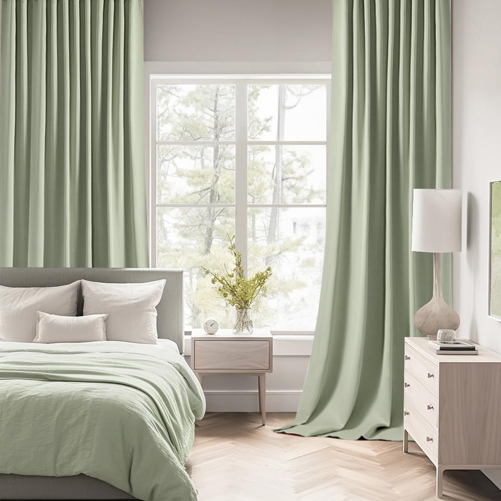 MIULEE Back Tab Sage Green Curtains 108 Inch Long 2 Panels Set for Living Room Bedroom Privacy, Rod Pocket/Pinch Pleated Light Blocking Extra Long Thermal Insulated Room Darkening Blackout Drapes MIULEE