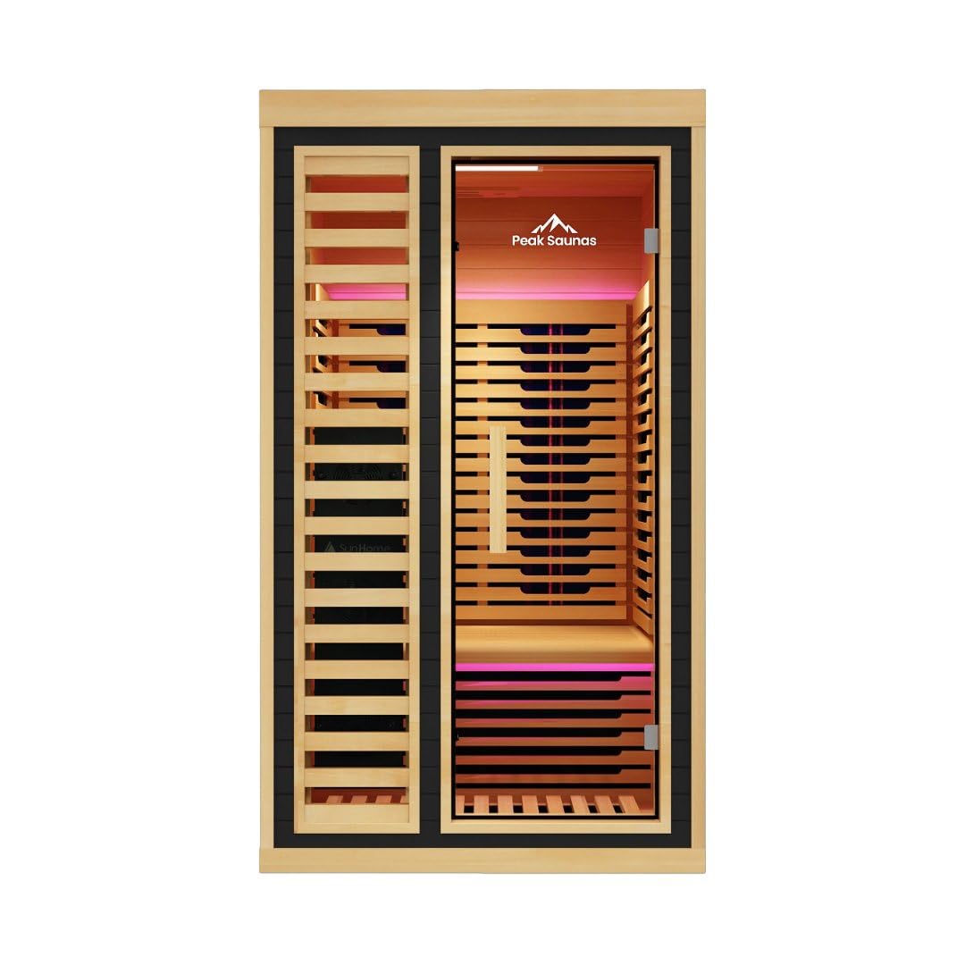 Peak Saunas Shasta 1-Person Full Spectrum Infrared Sauna with XL Medical-Grade Red Light Therapy & Smart WiFi App Control Generic