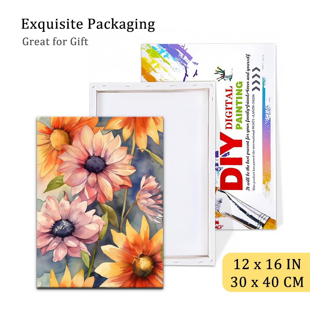 Natuyalo Sunflower Paint by Numbers Kit for Adults Framed, Flowers Paint by Number Kits with Frame, Acrylic Adult Paint by Number Kits on Canvas for Home Decor Gift 12x16 Inch Natuyalo