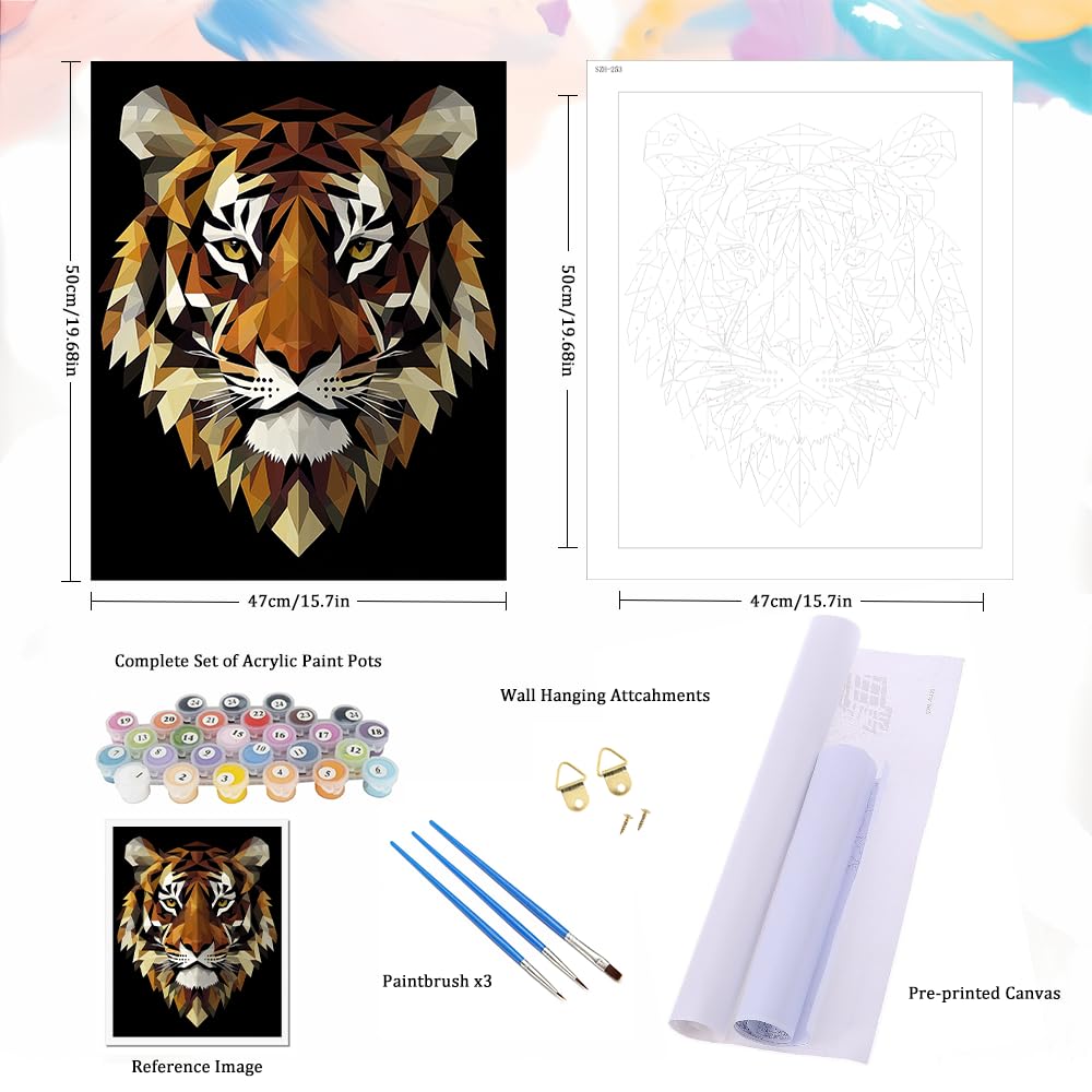 Natuyalo Paint by Numbers for Adults Tiger Totem, Paint by Numbers Kit on Canvas for Beginners, Abstract Animals Painting Art Craft Set, 3 Paintbrushes and Acrylic Paint 16x20 Inch Natuyalo