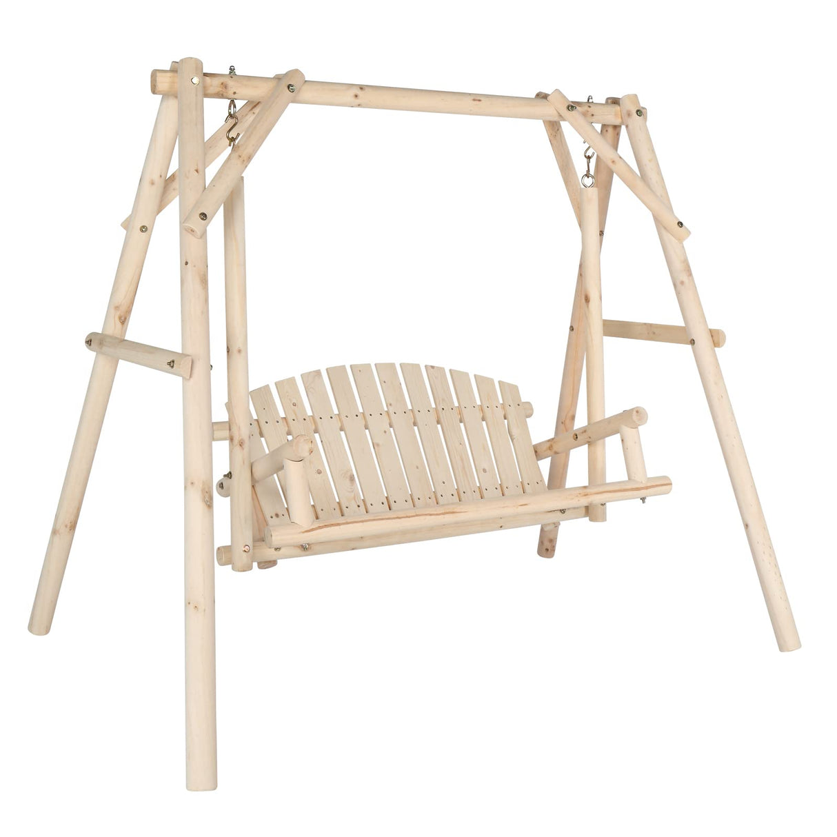 VINGLI Heavy Duty 880 LBS Wooden Patio Porch Swing with A-Frame Stand, Hanging Swing Bench Chair with Frame for Outside, Yard, Garden (Natural) VINGLI