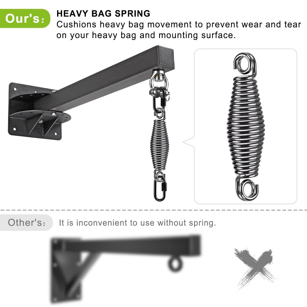 SELEWARE 18" Long Wall Mount Heavy Bag Hanger Heavy Duty Punching Bag Hanger with Spring Adjustable Boxing Bag Bracket for Home Gym Indoor Outdoor Boxing, Muay Thai and MMA Training SELEWARE