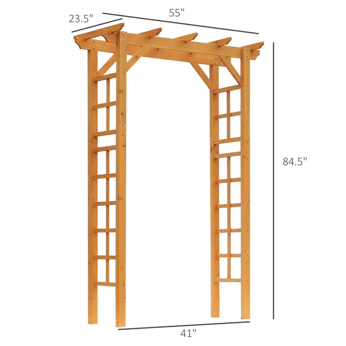 Outsunny 85" Wooden Garden Arbor for Wedding and Ceremony, Outdoor Garden Arch Trellis for Climbing Vines, Fir Wood, Orange Outsunny