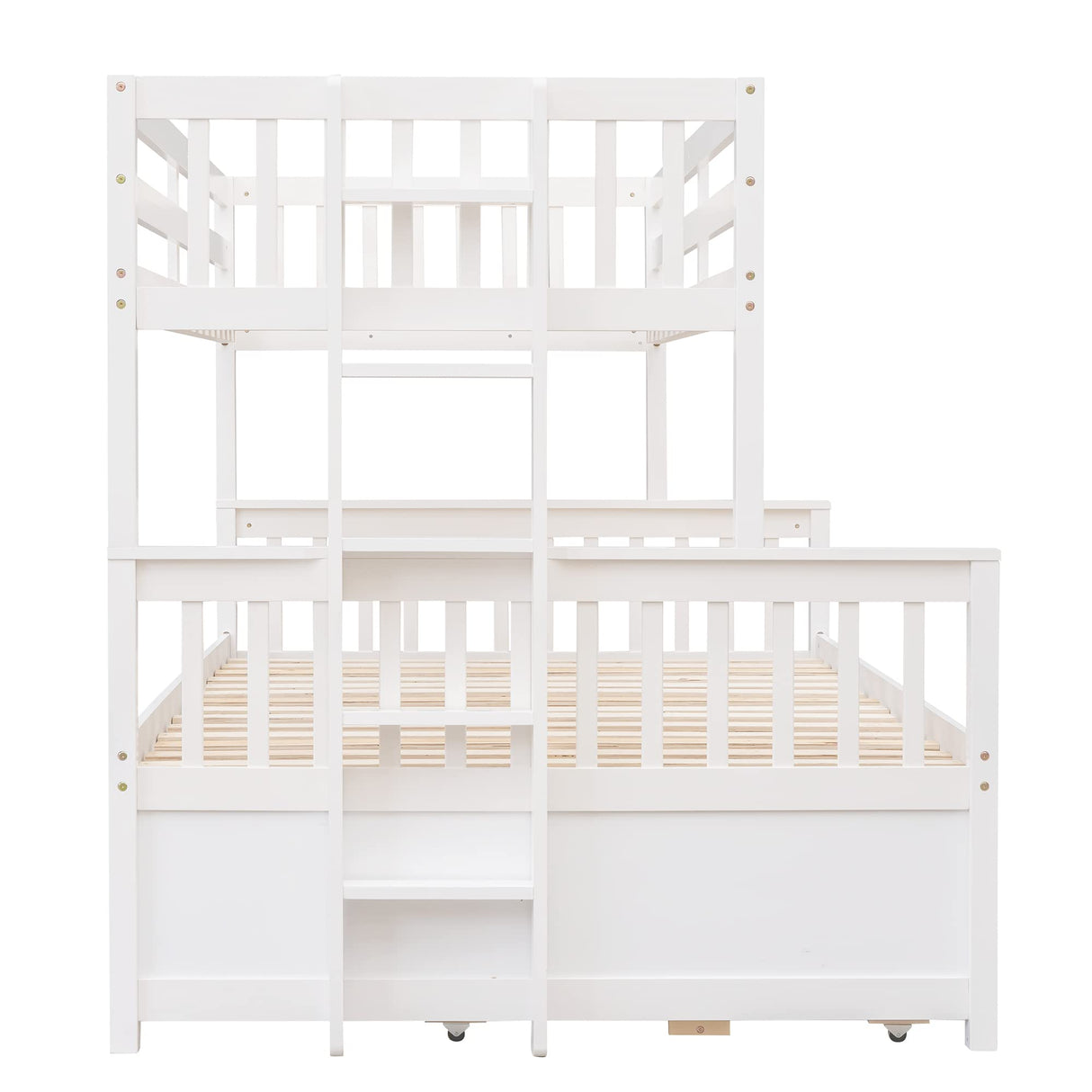 Linique Twin-Over-Full Bunk Bed with Twin Size Trundle,Can be Divided into a Captain Bed with 3 Drawers and a Single Bed for Bedroom,Guest Room(White) Linique