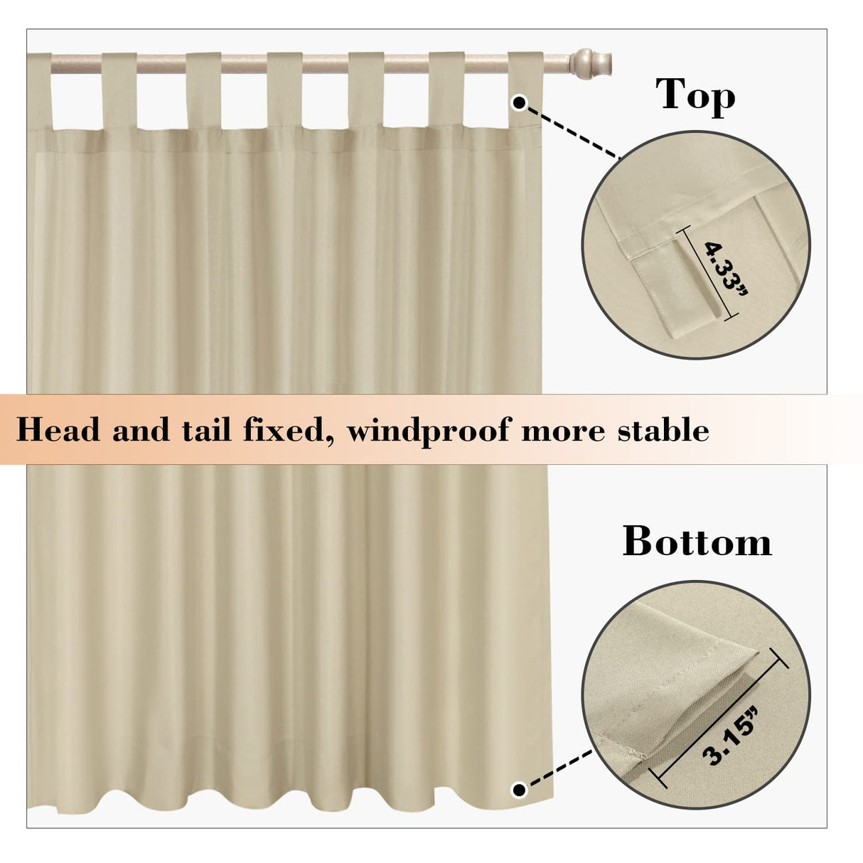 BONZER Outdoor Curtains for Patio Waterproof, Tab Top Weatherproof Outside Curtains for Porch, Pergola, Gazebo, Cabana, Pavilion, 1 Panel, 52x84 Inch, Beige BONZER