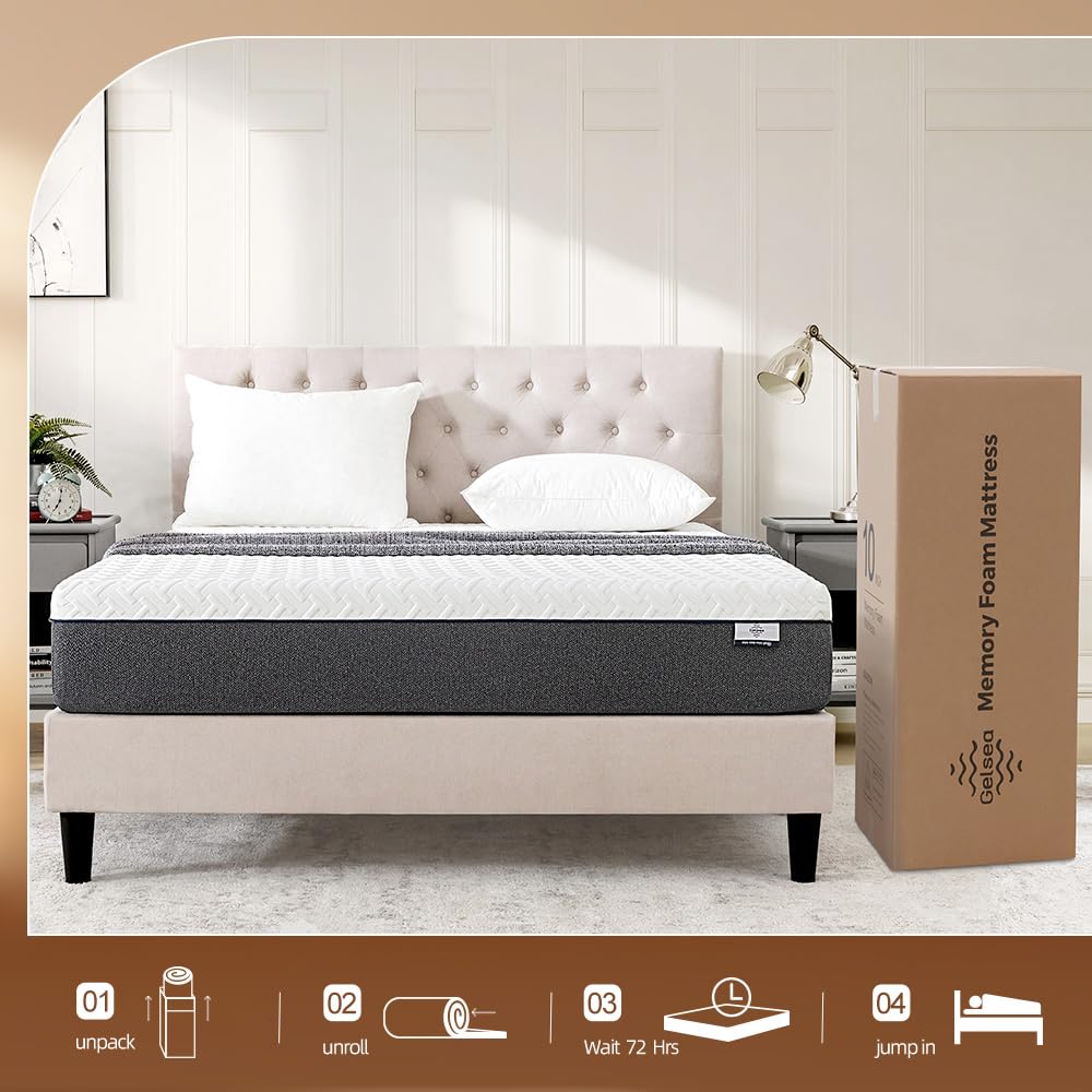 Gelsea Queen Mattress,10 Inch Memory Foam Mattress in a Box,Green Tea Infused,Hypoallergenic Bamboo Charcoal,Made in USA,Queen Size Bed,60" X 80" X 10 Gelsea