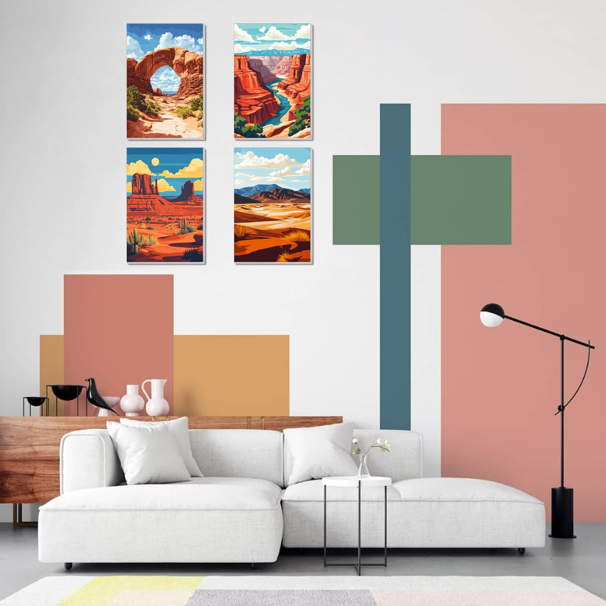 4 Pack Framed Paint by Numbers Kit for Adults Beginner Canvas Painting by Numbers for Adults National Park Easy Adult Paint by Number Kits with Frame Landscapes Watercolor Painting by Number 8x12 Inch obterie