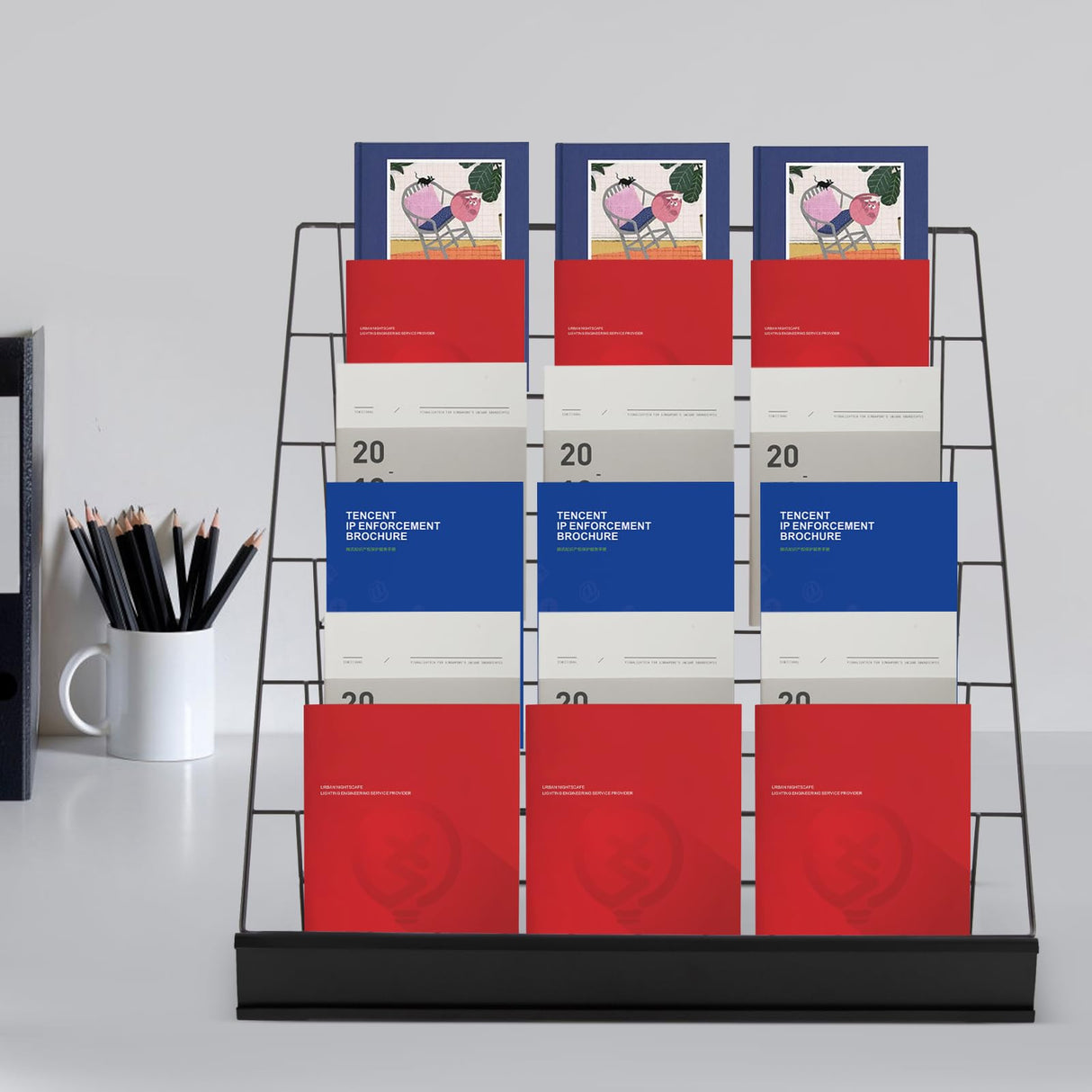 Metal Wire Magazine Rack, 6 Tier Tabletop Book Dispaly Stand, Collapsible Commercial Display Holder for Comic, Greeting Card, Literature, Trade Show, Art Print (Black) Netcoin