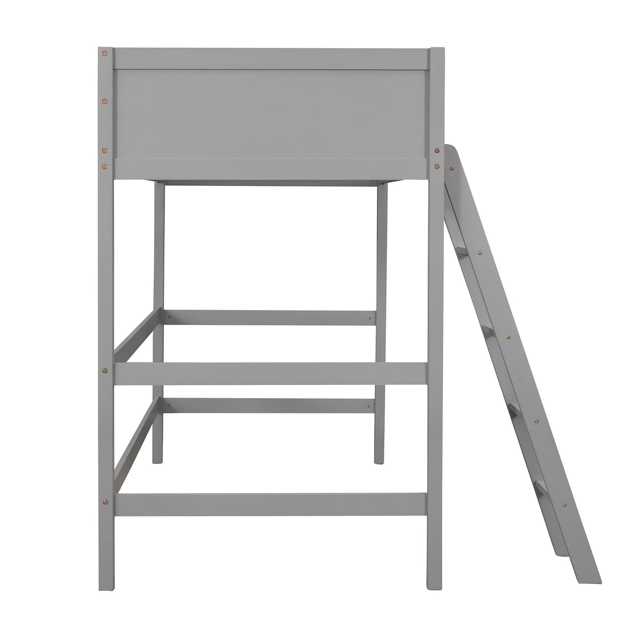 SOFTSEA Twin Size Wooden Loft Bed with Ladder and Guardrail - Space-Saving Grey Design for Kids and Teens SOFTSEA