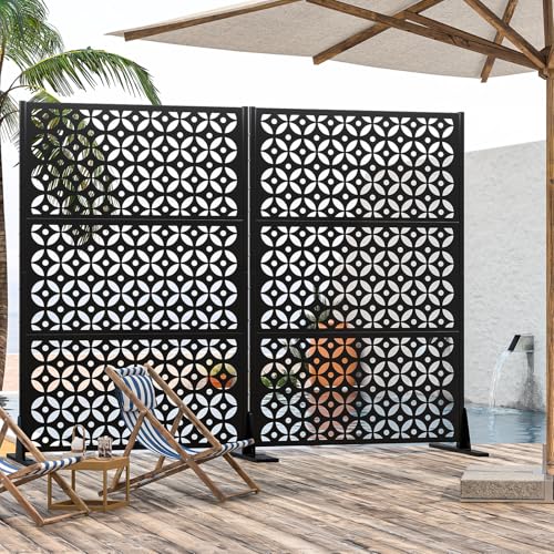 Outdoor Metal Privacy Screen with Stand 72" H x 46" W Freestanding Decorative Privacy Fence and Garden Divider, Portable Divider Screens for Deck Patio Balcony Garden Outdoor & Indoor (Cross Shaped) pozdeg