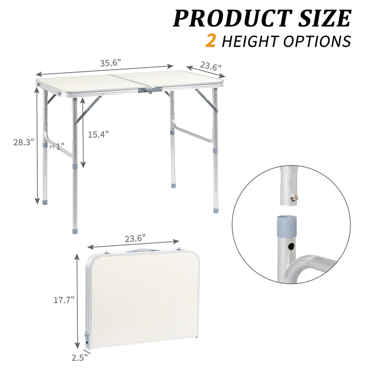 VINGLI 3FT Small Camping Table Adjustable Height Aluminum Folding Table for Picnic Party BBQ, Plastic RV Suitcase Table Portable Lightweight Fold Up Utility Outdoor Tables with Carrying Handle … VINGLI