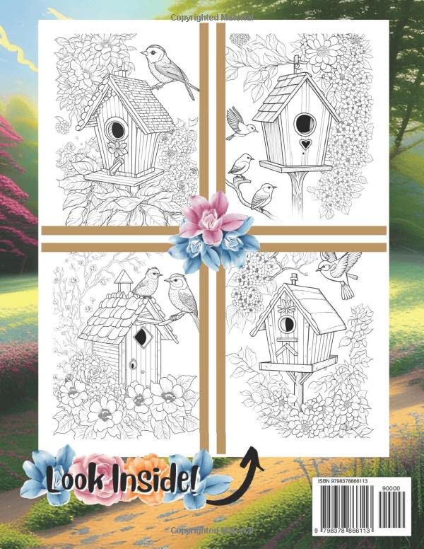 Birdhouse Coloring Book: 75 Detailed Pages of Wood Homes with Sparrows, Sunflowers, Bluebirds, Wrens, Hummingbirds, Cardinals, and so Much More! (8.5 x 11 inches) WoodArtSupply