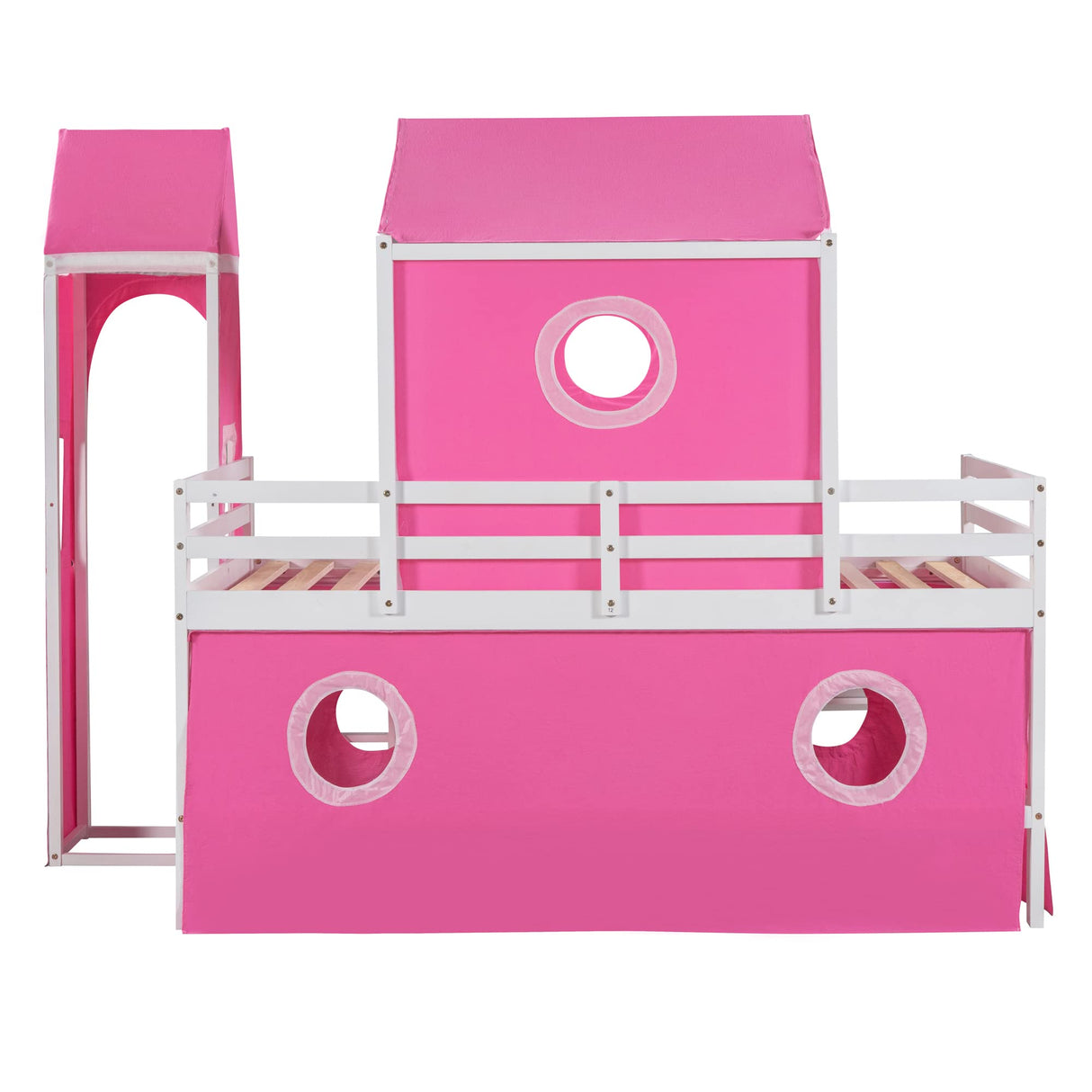 Harper & Bright Designs Kids Loft Bed with Slide and Tent, Twin Size House Loft Bed with Tower and Ladder, Wood Loft Bed Twin Playhouse Bed Frame for Boys Girls Teens, Pink Harper & Bright Designs