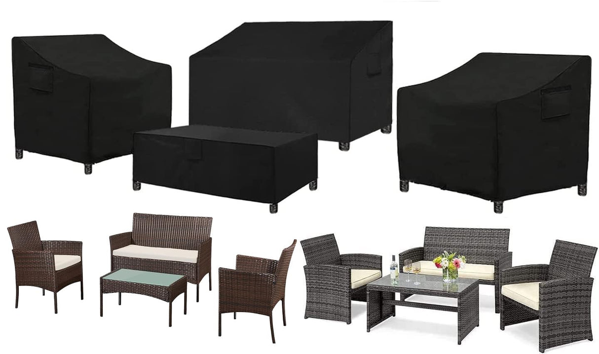 SIRUITON Patio Furniture Covers, Outdoor Furniture Cover Waterproof 4-Piece, Patio Furniture Set Covers, Heavy Duty Durable and Water Resistant Fabric, Fit for Chairs, Couch, Coffee Table, Black SIRUITON