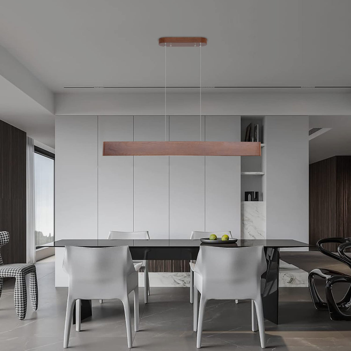 YISDESIGN 39.4" Wood Linear Pendant Light 24w Led Dimmable Dining Room Light Wood Kitchen Island Pendant Hanging Light for Kitchen Island Office Lights Walnut Color YISDESIGN