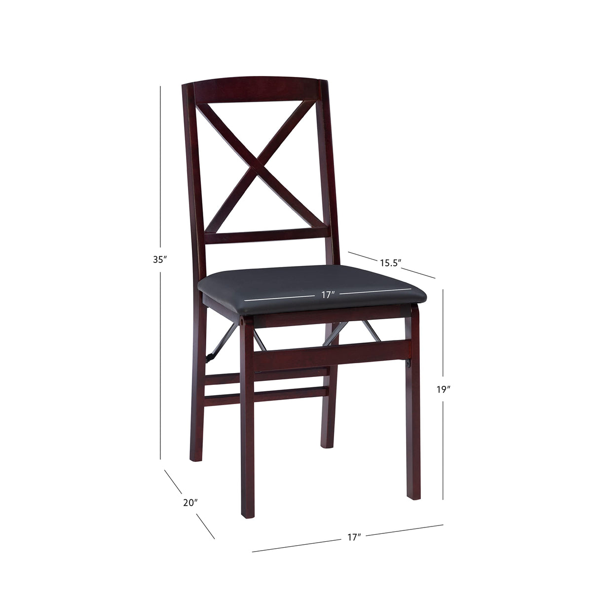 Linon Fully Assembled Triena X Back Folding Chair Set of 2, 17" w x 20" d x 35.5" h, Merlot/Brown Linon