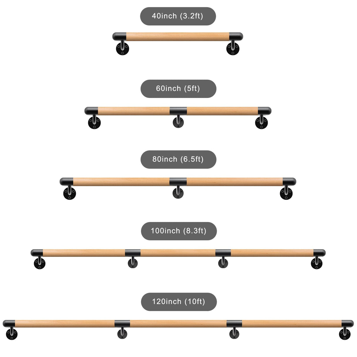 Dolibest 100 inch Wood Handrail Indoor Stairs Handrail Wall Mount Handrail w/Sturdy Metal Barckets, Non-Slip and Comfty Handrail Barrier-Free Staircase Grab Bar for Elderly, 1-1/2'' Round Dolibest